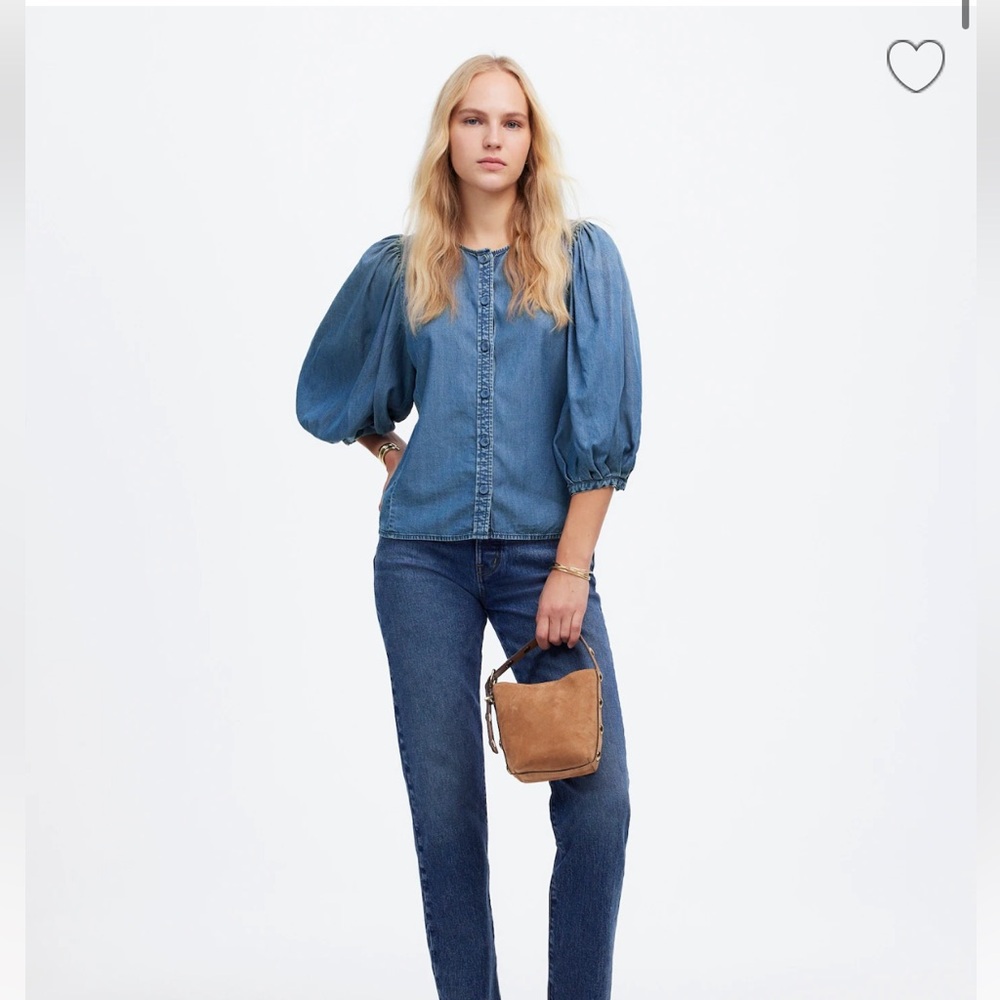 Madewell Blue Puff Sleeve Blouse - Picture 5 of 5